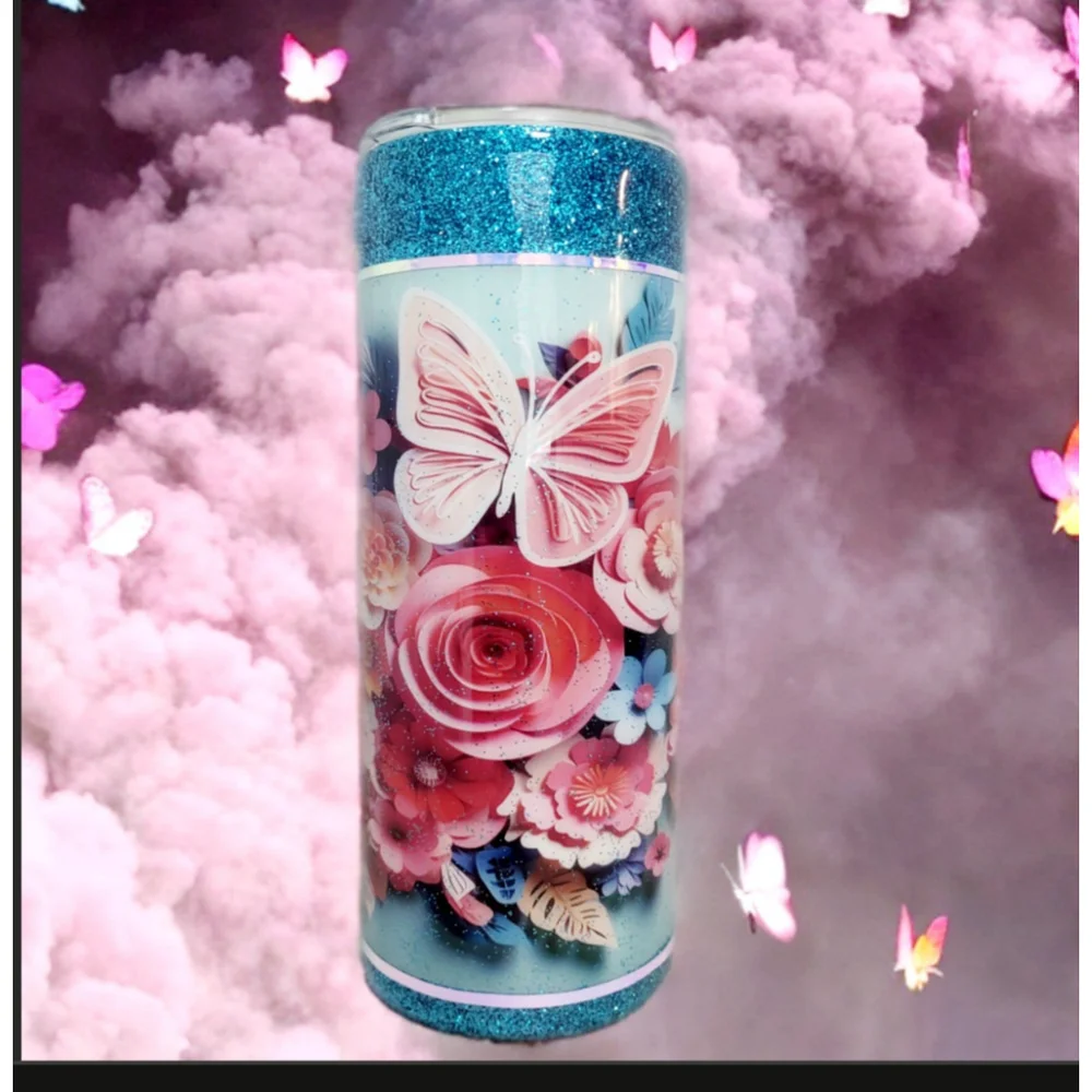 3D Flower butterfly 30oz tumbler - Picture 1 of 4
